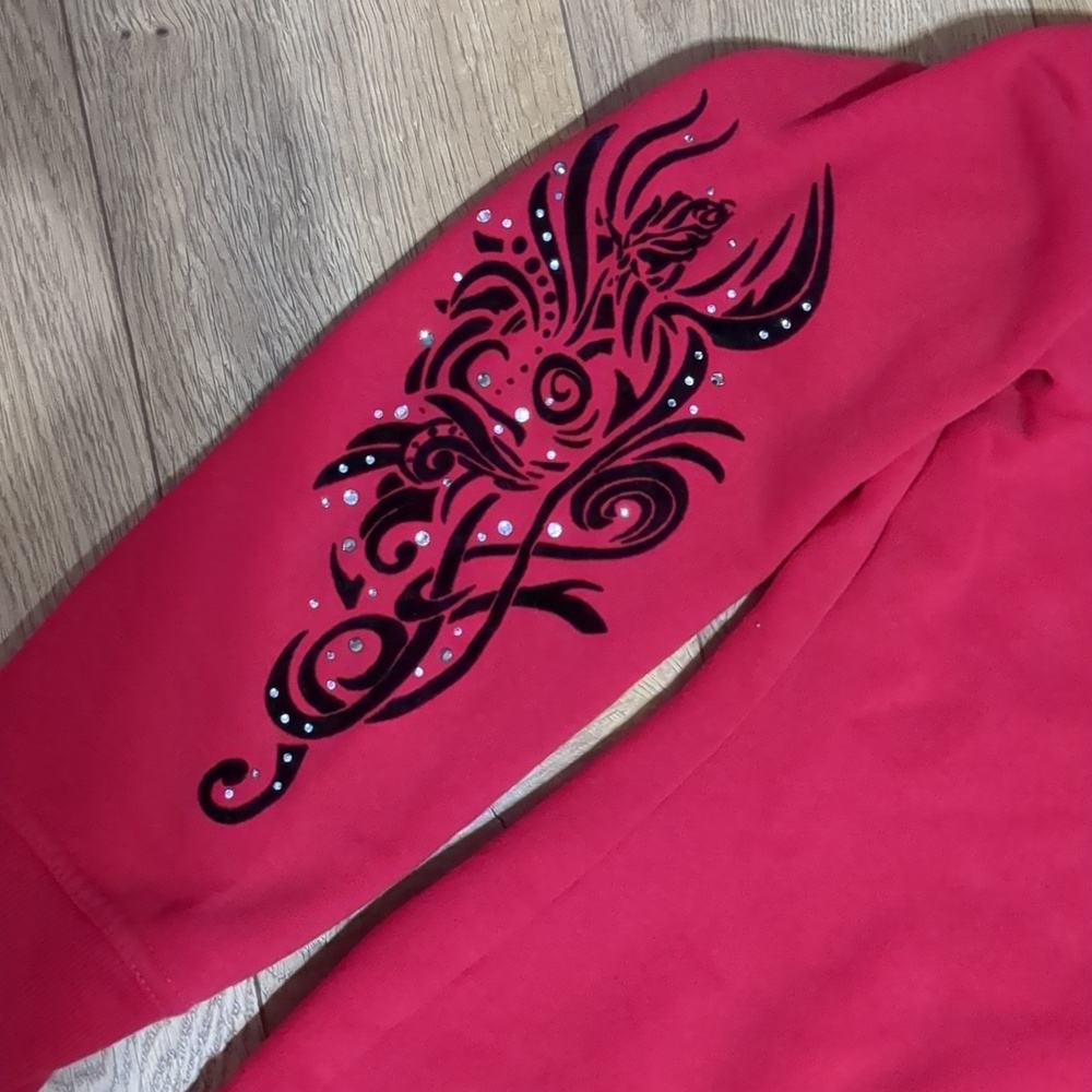 Harley Davidson Y2K Red Flocked Rhinestone Zip Up Hoodie Women's Sz XL - Picture 4 of 11
